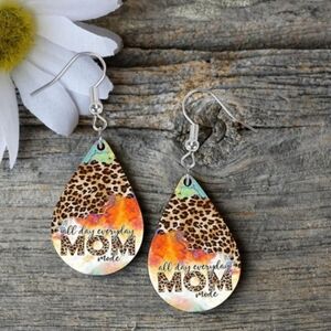 Mom Dangle Earrings Tear drop Animal Print Wood NEW